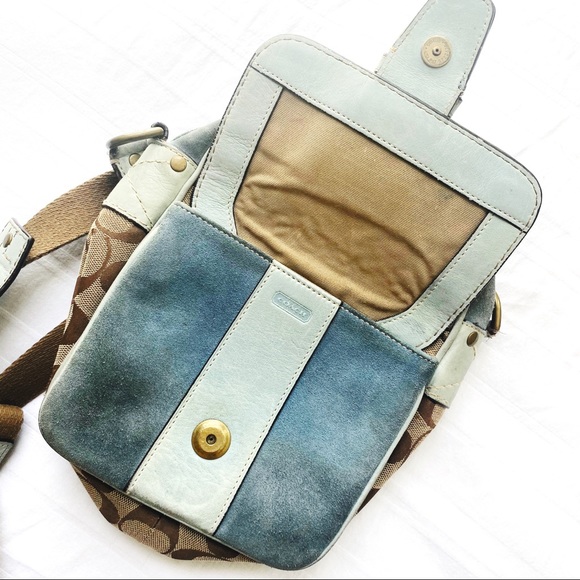 Coach Bags Coach Blue Logo Suede Crossbody Bucket Bag Poshmark